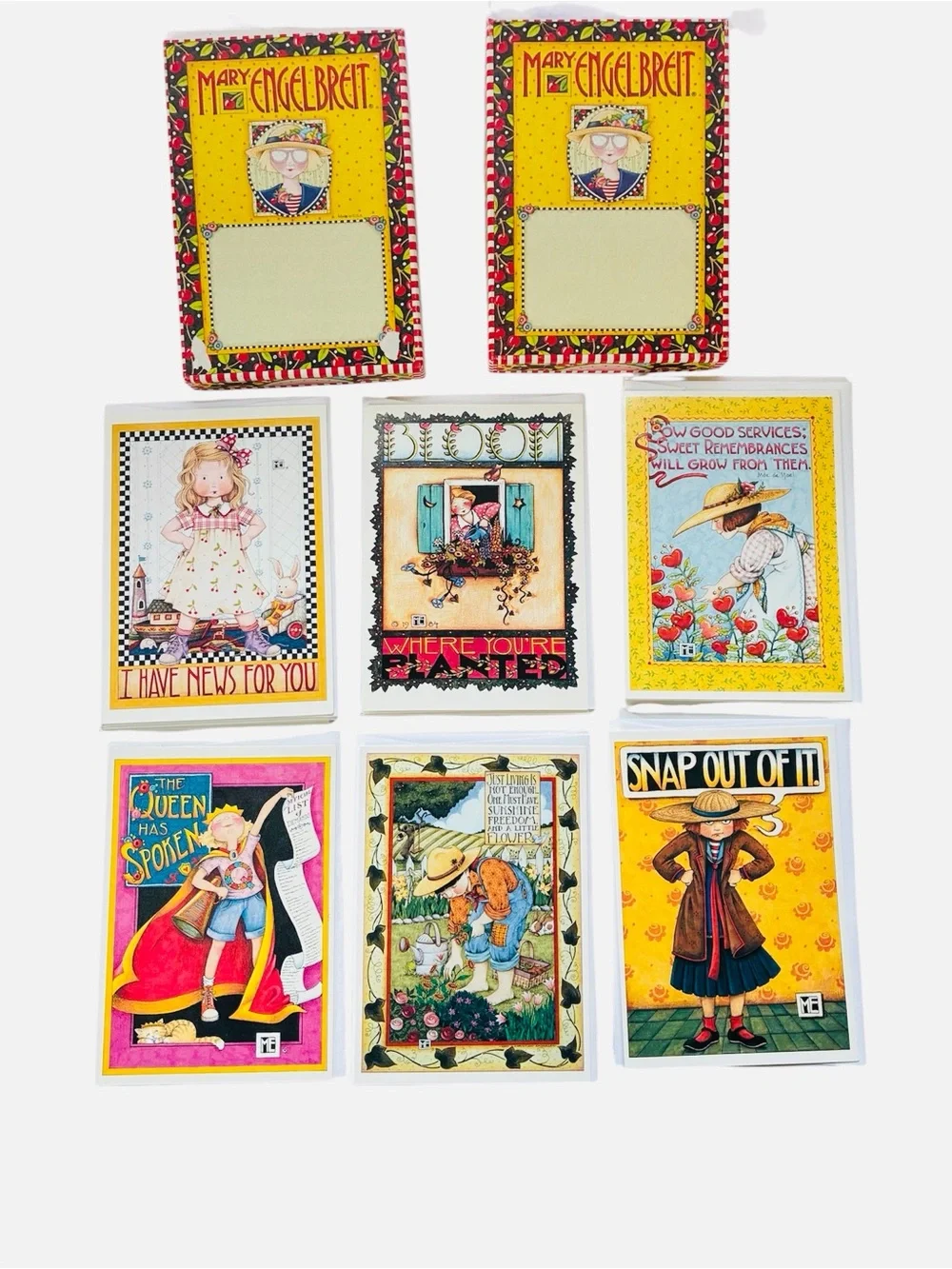 Vintage 1989 Mary Engelbreit Illustrated Note Cards Mixed Set of 2 Boxes Open